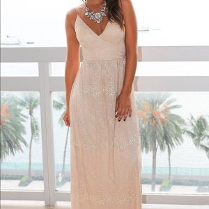 Blush and Gold Printed Maxi Dress with Open Back